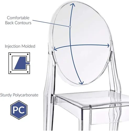 Vista 4 de 2xhome Juego de 4 sillas auxiliares apilables de mediados de siglo, modernas, transparentes, fantasma, comedor, Victoria cristal transparente