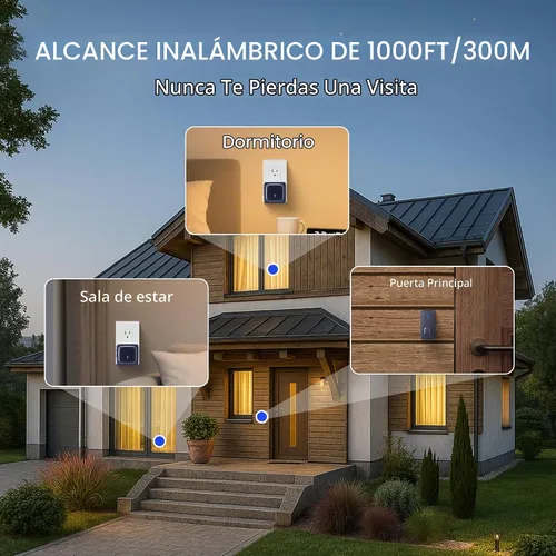 Vista 4 de BN-LINK Timbre inalámbrico, timbre de puerta impermeable, fácil instalación, rango de 1000 pies, volumen ajustable y 58 campanillas, flash LED Negro