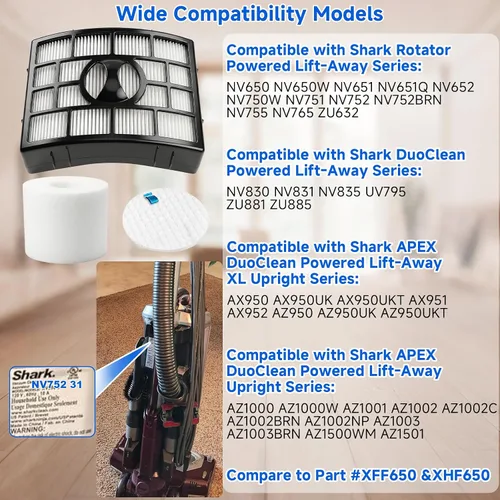 Vista 2 de Filtros de vacío de repuesto para Shark Rotator Powered Lift-Away AZ1002 NV650 NV651 NV652 NV750 NV751 NV752 NV753 AX950 AX951 AX952 ZU632, 2 Post