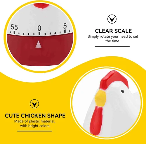 Vista 6 de Temporizador de cocina de pollo lindo, temporizador de viento de 60 minutos, temporizador mecánico de huevos de gallina, temporizador manual