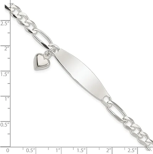 Vista 4 de ICE CARATS Pulsera de plata de ley 925 con forma de corazón Figaro Id para mujer, joyería fina para regalo para ella, Plata de ley