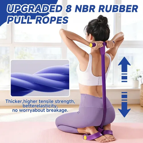 Vista 4 de Correa de resistencia con pedal multifuncional, banda elástica de 8 tubos con asa, equipo de ejercicio de yoga para dar forma al cuerpo, cuerda