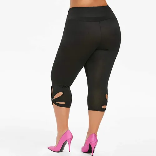 Vista 7 de Aniywn Leggings capri de yoga para mujer, tallas grandes, mallas elásticas de cintura alta, pantalones de yoga, pantalones deportivos ahuecados