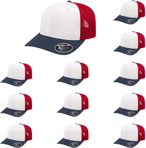 Vista 79 de Cap America i8502 Flexfit 110 Premium - Gorra de camionero de perfil medio con 6 paneles de malla trasera con protección UV y cierre ajustable