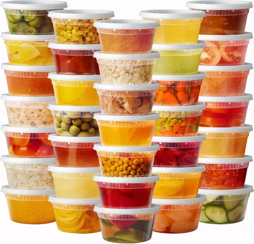 Vista 9 de Contenedores de plástico para almacenamiento de alimentos de 8 onzas con tapas [48 juegos] Microwave, Dishwasher & Freezer Safe, Disposable or