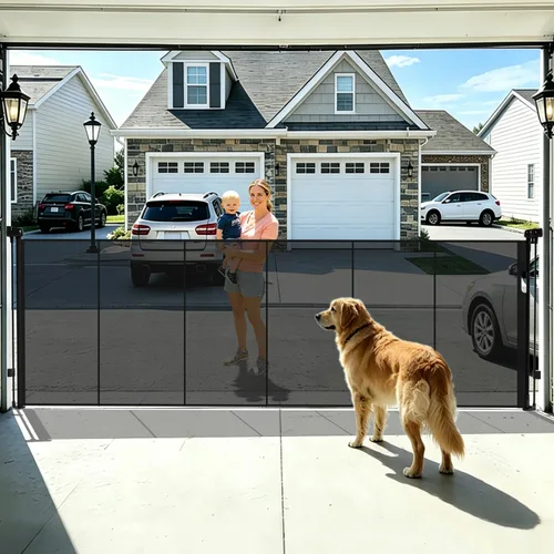 Vista 8 de Puertas retráctiles para bebés para escaleras, puerta de bebé de 55 pulgadas de ancho, puerta para perros, puerta retráctil para mascotas de 41 Negro