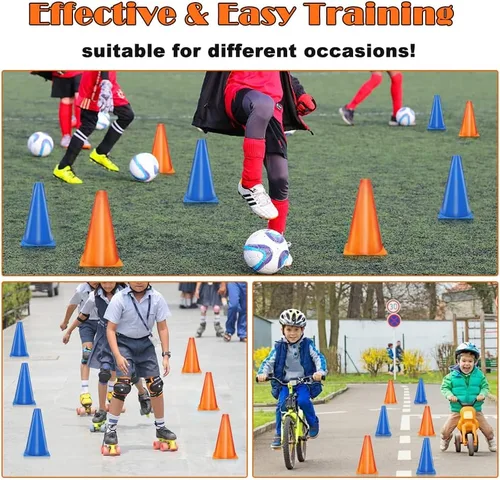 Vista 5 de Cones Sports 9 pulgadas, paquete de 15 conos de entrenamiento para práctica de fútbol, juego de conos de campo de agilidad para ejercicios de fútbol