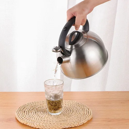 Vista 7 de Hervidor de té silbante de 3 litros, hervidor de té silbante, tetera de acero inoxidable, calentamiento rápido con botones de un solo toque