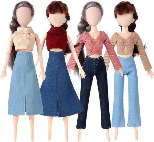 Vista 4 de 8 piezas de ropa de muñeca de verano para muñecas de 11.8 pulgadas, accesorios de muñeca, suéteres, pantalones de mezclilla, ropa regular