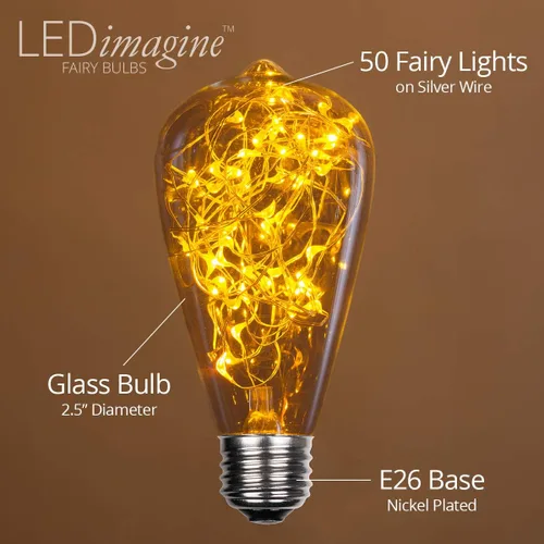 Vista 2 de Wintergreen Lighting LEDimagine - Bombilla de cadena de hadas, colgante de globo LED, bombilla ST64 con base E26 (dorado)
