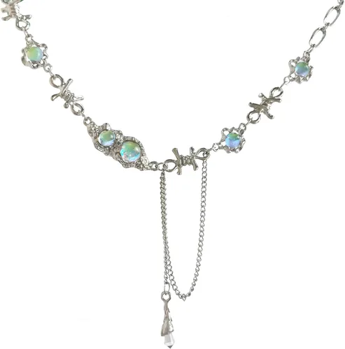 Vista 72 de Y2k - Collar irregular con dije de estrella, piedra de luna, diseño de cadena de moda, joyería de plata picante para mujer