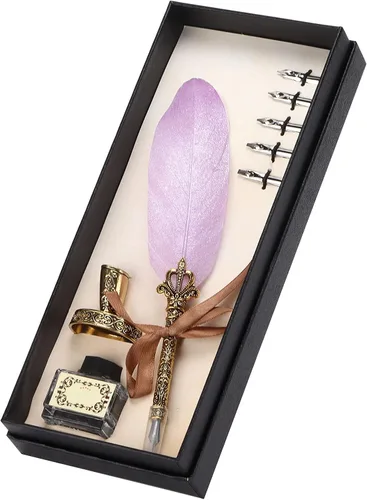 Vista 8 de Pen Set, Vintage Calligraphy Writing Suit with Metal Holder and Glass Ink Bottle, 1-5mm Flat Nib for Gothic Italian Script, Complete Gift Box for