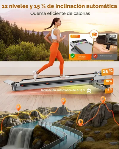 Vista 2 de Almohadilla para caminar con 15% de inclinación automática de 12 niveles, Trisomy 3.5HP plegable debajo del escritorio, cinta de correr de capacidad