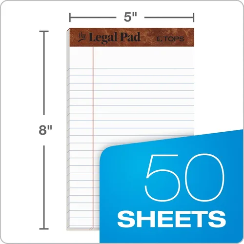 Vista 2 de TOPS Blocs de notas tamaño legal de 5 x 8, paquete de 12, marca The Legal Pad, con líneas estrechas, papel blanco, 50 hojas por bloc de notas