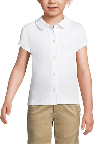 Vista 3 de Lands' End Uniforme escolar para niñas, manga corta, con botones frontales, cuello Peter Pan