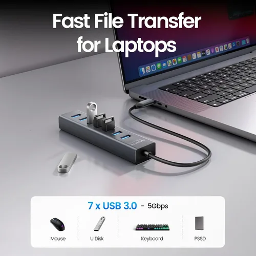 Vista 3 de Adaptador multipuerto USB C a USB Hub, adaptador multipuerto USB C 7 en 1 de aluminio, extensores USB, adaptador USB a USB C para MacBook Pro/Air