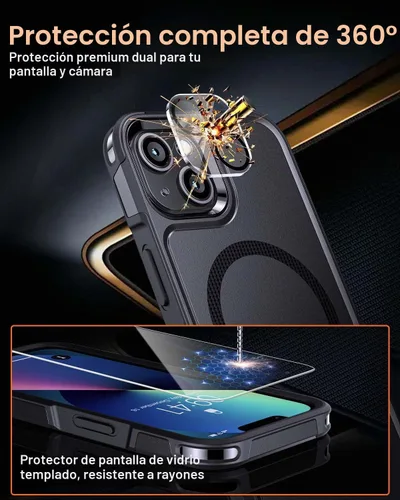 Vista 3 de Lanhiem Funda magnética para iPhone 13, paquete de 2 [protectores de pantalla de vidrio templado + protectores de lente de cámara] Protección
