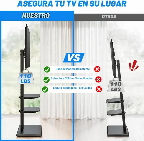Vista 6 de Rfiver Soporte de TV de piso con 2 estantes para televisores de 32 a 75