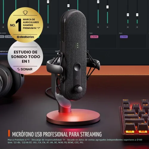 Vista 2 de SteelSeries Alias Micrófono USB para PC — Cápsula 3 veces más grande para juegos, streaming y podcasting — Sonar para software de audio de streamers
