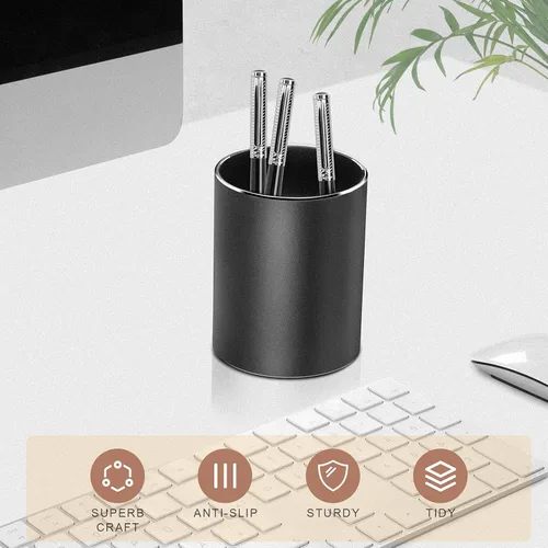 Vista 3 de Vaydeer Portalápices de Metal de Aluminio para Escritorio, Organizador de Escritorio Redondo y Portalápices Negro para Oficina, Escuela, Hogar