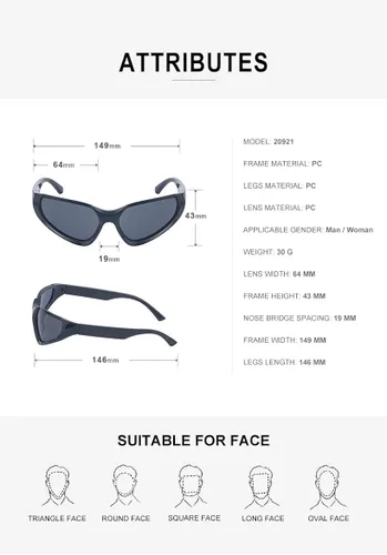 Vista 8 de Heacety Sports Sunglasses Men Women Outdoor Fashion UV400 Cat Eye Punk Pop Sunglasses