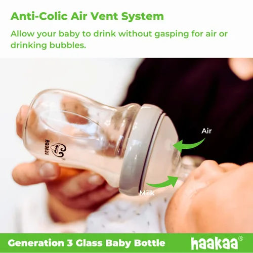 Vista 3 de Haakaa Generation 3 - Biberón de vidrio de 4 oz/4.1 fl oz, paquete de 1 (gris)