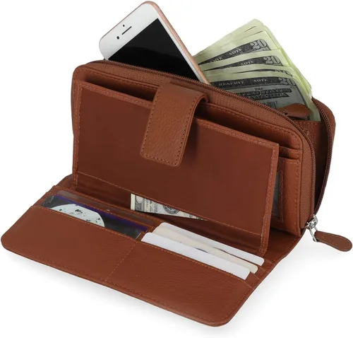 Vista 3 de Mundi Organizador de cuero todo en uno para mujer con bloqueo RFID Coñac