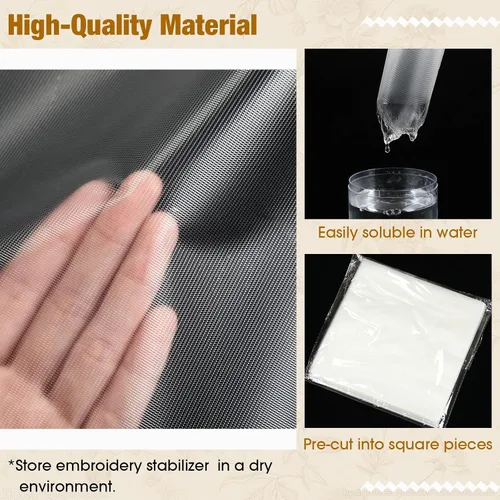 Vista 5 de YooNotee Estabilizador soluble en agua de 200 hojas para bordado y cobertura, piezas cortadas de 8 x 8 pulgadas para bordado a máquina y mano