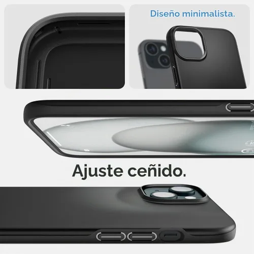 Vista 3 de Spigen Funda delgada diseñada para iPhone 15 (2023) [carcasa dura] [protección de grado militar] - negro