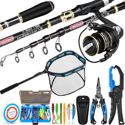 Vista 11 de PLUSINNO Fishing Gear,Full Fishing Pole kit Include Fishing Rod and Reel Combo, Tackle Box with Fishing Lures, Fishing Accessories, Fishing