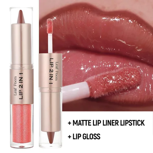 Vista 85 de BAISEN DIARY 2 en 1 doble punta mate delineador de labios y brillo de labios, lápiz combinado de labios marrón nude degradado, delineador de labios