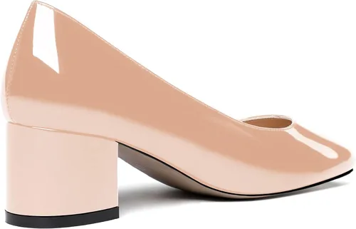 Vista 5 de MODENCOCO Zapatos de tacón bajo grueso de piel de charol para mujer, puntera redonda, de 2 pulgadas