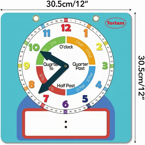 Vista 6 de Reloj magnético grande de aprendizaje de borrado en seco para niños que aprenden a decir la hora, demostración de 12 pulgadas, reloj analógico