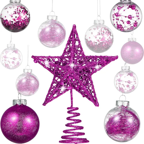 Vista 10 de Gejoy Juego de 25 Adornos de Navidad Adornos de Bola de Navidad con Adorno de Estrella en la Parte Superior del Árbol Adornos Colgantes