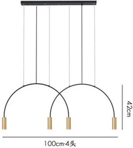 Vista 2 de Líneas geométricas nórdicas forma arqueada colgante de luz altura ajustable lámpara de metal iluminación negro oro moderno lámpara colgante