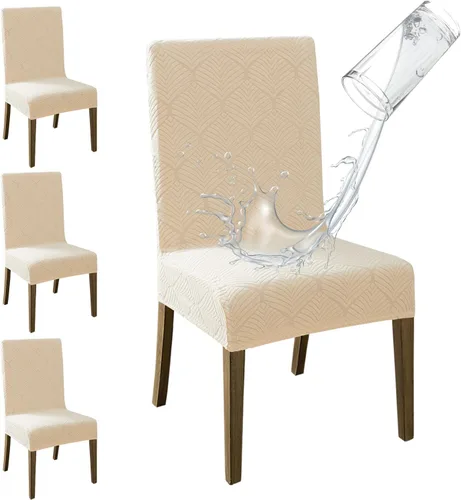 Vista 16 de MOSAYT Juego de 2 fundas para sillas de comedor 100% impermeables, súper ajuste elástico jacquard Parson, fundas extraíbles y lavables para sillas