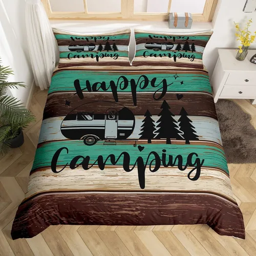 Vista 23 de Castle Fairy Juego de ropa de cama Happy Camping para niños, funda de edredón estilo granja occidental con cierre de cremallera, juego de ropa