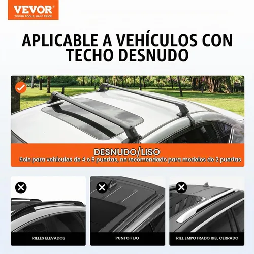 Vista 2 de VEVOR Barras transversales para portaequipajes de techo, barras transversales de portaequipajes de techo de aluminio, se ajustan a techos sin rieles