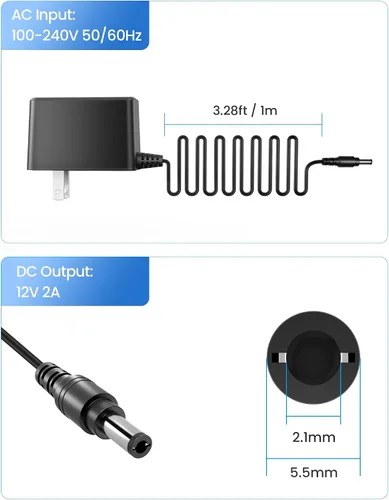 Vista 8 de ZOSI DC 12V 2A US CCTV Power Supply Adapter for Home Security Camera Surveillance System