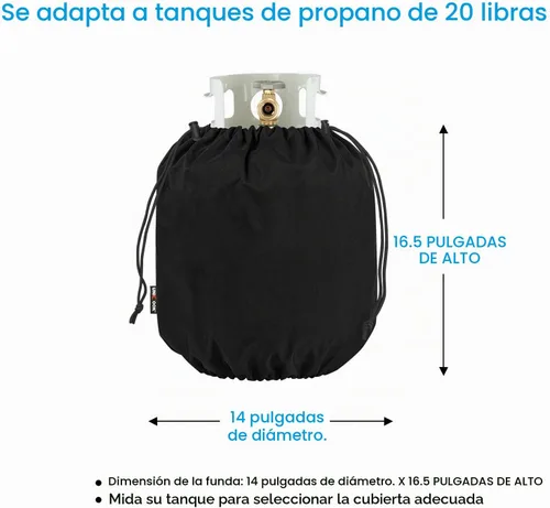 Vista 4 de Cubierta para tanque de propano Unicook 20lb, cubierta impermeable resistente para uso en exteriores para cilindro de gas con cordones ajustables