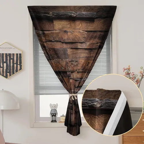Vista 2 de Cortinas opacas ajustables, cortinas opacas portátiles de chocolate, madera oscura áspera, impresión de madera dura, para sala de estar, dormitorio