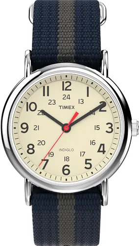 Vista 9 de Timex Weekender 38mm Unisex Analog Watch INDIGLO Backlight Adjustable Durable Nylon Fabric Slip Through Strap 24 Hour Time