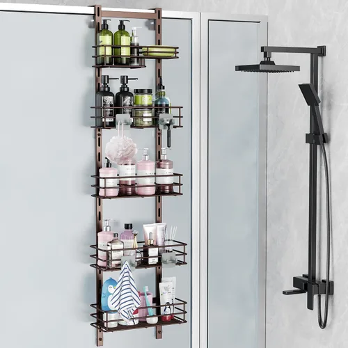 Vista 11 de Orimade Organizador de Ducha Sobre la Puerta Ajustable de 3 Niveles Negro, Estante Colgante para Baño a Prueba de Óxido con 4 Ganchos, Organizador