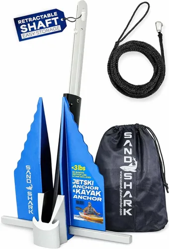 Vista 9 de SandShark - Ancla Fluke de alta calidad, eje retráctil, fácil almacenamiento, anclaje de aluminio para pontón, ancla de moto acuática. Barcos <30