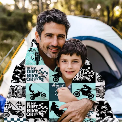 Vista 3 de Manta Fresca de Dirt Bike, Mantas de Regalo de Motocicleta de Deportes Extremos para Niños y Hombres, Manta de Cuadrícula de Retazos con Temática