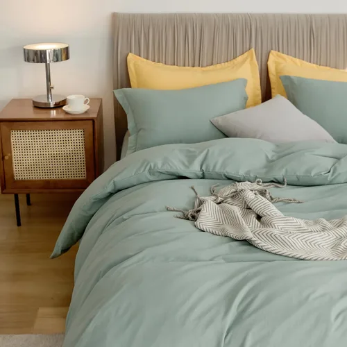 Vista 7 de VClife Juego de ropa de cama verde salvia, tamaño queen, microfibra lavada, funda de edredón verde con cierre de cremallera (sin edredón), ultra