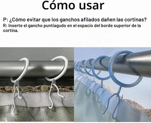 Vista 3 de 40 piezas de anillos y ganchos de cortina de metal, 30 mm de diámetro interno, negro