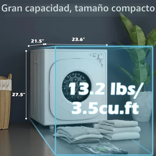 Vista 4 de Secadora portátil de acero inoxidable con panel táctil, 2 modos, 4 programas de secado y ventilación de escape ajustable, 13.2 libras, carga