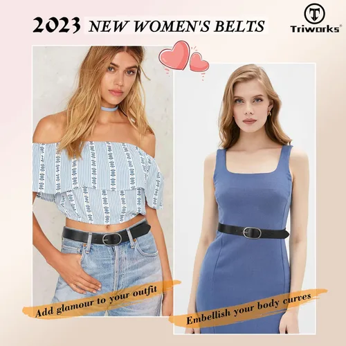 Vista 2 de TRIWORKS Cinturón de piel sintética para mujer, para jeans, vestidos de piel sintética para mujer