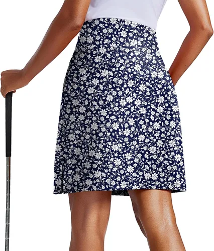 Vista 11 de PINSPARK Falda pantalón de 20 pulgadas para mujer, longitud a la rodilla, UPF 50+, faldas de golf con 3 bolsillos, cintura alta, falda pantalón